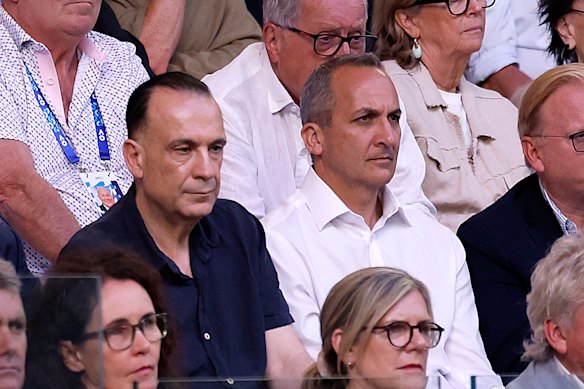 Peter V’landys and Andrew Abdo were in the crowd at January’s men’s final of the Australian Open tennis event.