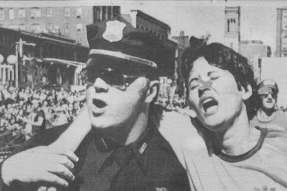 Rosie Ruiz, pictured here being helped by Boston police after crossing the finish line, was busted for cheating in the Boston Marathon in 1980.