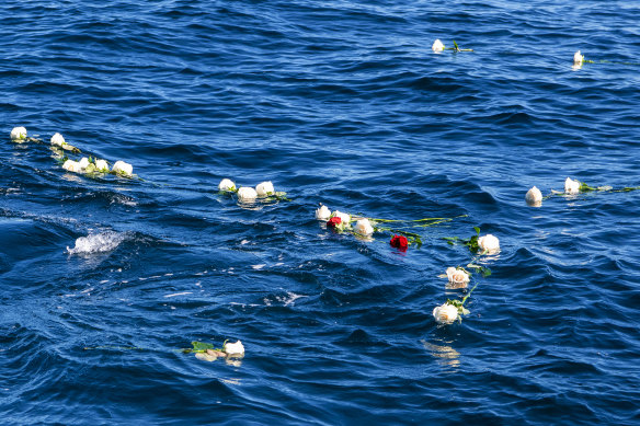 Roses on the water above the wreck of Wollongbar.