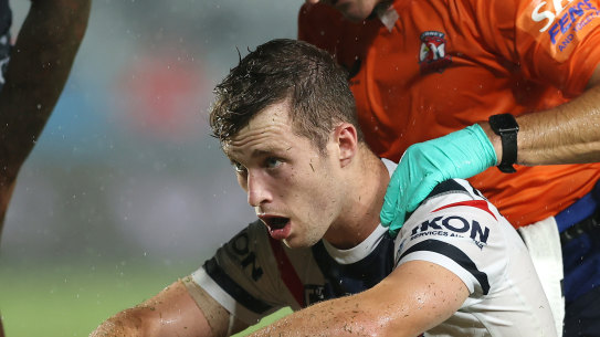 Sam Walker failed to finish the Roosters trial because of a head knock.