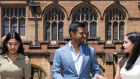 Robin Khuda (centre) with female Sydney University STEM students (left to right) Anandikaa Rames and Loretta Payne. Khuda is making the largest ever donation to Sydney University to set up a STEM program for girls.