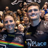 Isaah Yeo and Nathan Cleary with Noemie and Jess Fox on Monday morning.