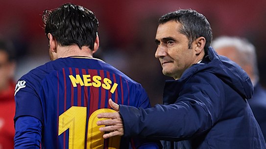Former Barcelona coach Ernesto Valverde with superstar Lionel Messi.