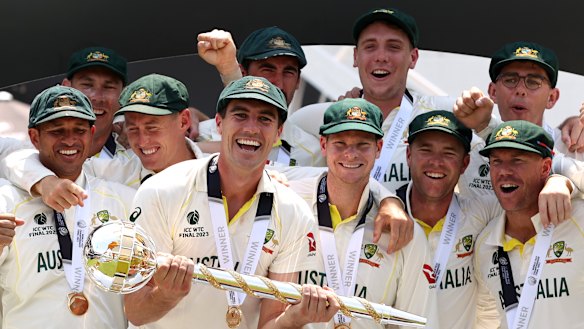 Australia celebrate their World Test Championship final win.