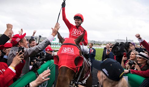 Peak performance: Jockey Kerrin McEvoy returns in the Triple Crown silks after winning The Everest on Redzel.