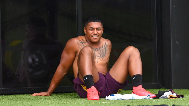 Tesi  Niu during Broncos training in Brisbane on Tuesday. Caretaker coach Kurt Richards predicts Niu will make a name for himself when the livewire fullback makes his Broncos debut at the NRL Nines starting in Perth on Friday.