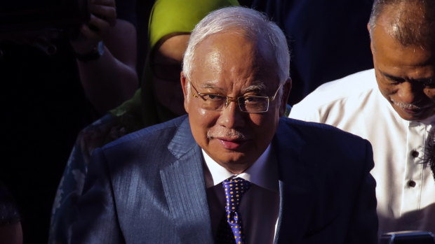 Former Malaysian prime minister Najib Razak arrives at the High Court in Kuala Lumpur on Monday.