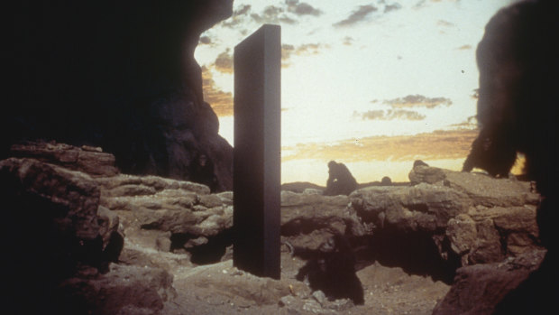 The monolith  commands the screen in 2001: A Space Odyssey.
