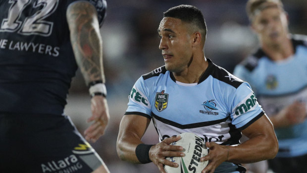 Try-scoring machine: Valentine Holmes takes on the Cowboys.