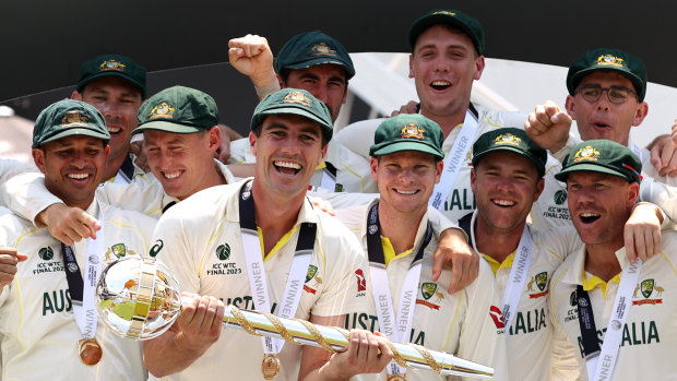 Australia celebrate their World Test Championship final win.