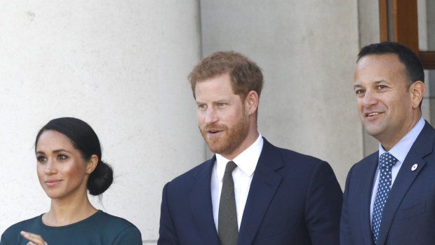 Meghan Markle and Prince Harry with the Prime Minister of Ireland.