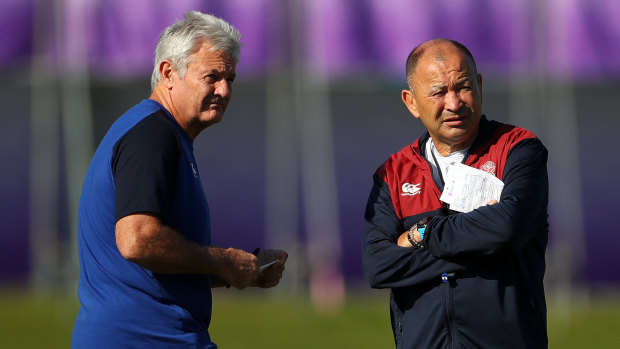 Brains trust: Neil Craig (left) looks on during a training session with England head coach Eddie Jones at the 2019 Rugby World Cup in Japan.
