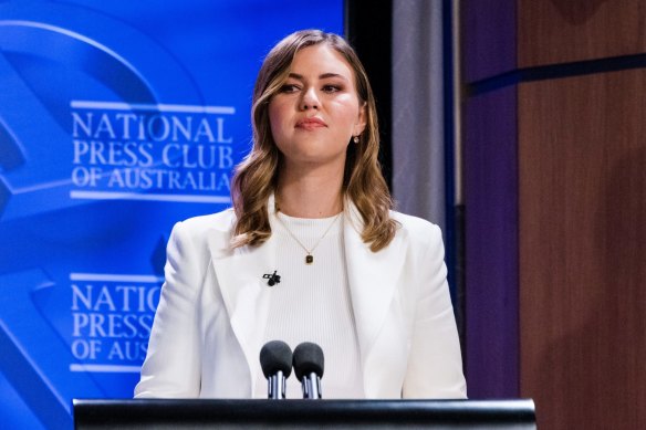 Former parliamentary staffer Brittany Higgins at the National Press Club last year.