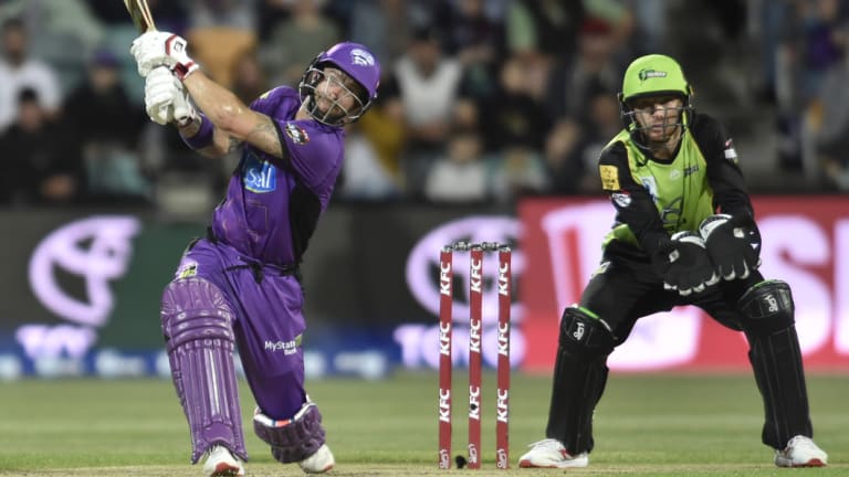 Captain's knock: Matthew Wade clears the boundary against the Thunder on Friday night. 