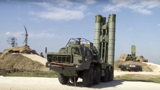 China has also bought technology associated with Russian S-400 air defence missiles, seen here  being deployed at the Hemeimeem air base in Syria.