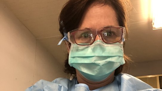 Dr Martine Walker working at the COVID-19 testing clinic.