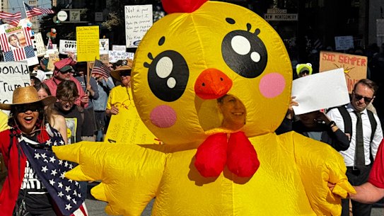 Protesters march through downtown San Francisco on Saturday.
