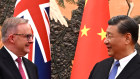 Prime Minister Anthony Albanese with Chinese President Xi Jinping in Beijing on Monday.