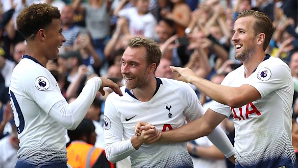 Tottenham's Dele Alli, left, Christian Eriksen, centre, and Harry Kane.