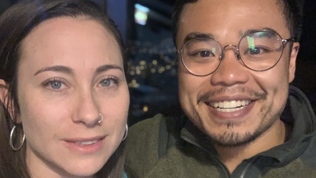 Sarah Eifermann and Trung Le, both from Melbourne, who are among flatmates in lockdown in an Airbnb in the Peruvian city of Cusco. 