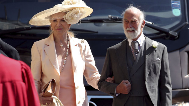 Prince and Princess Michael of Kent arrive for the wedding ceremony of Prince Harry and Meghan Markle.