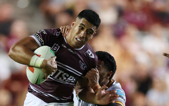 Tolutau Koula of the Manly Sea Eagles scoring a try during the round  News Photo - Getty Images