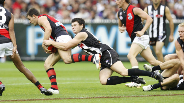 Marty Clarke tackles Brent Stanton. 