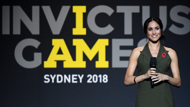 The Duchess of Sussex gives an address during the closing ceremony of the Invictus Games in Sydney on Saturday.
