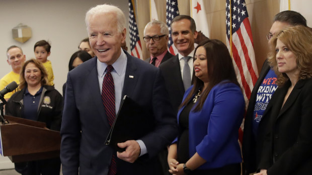 All smiles: Democratic presidential candidate former vice-president Joe Biden.