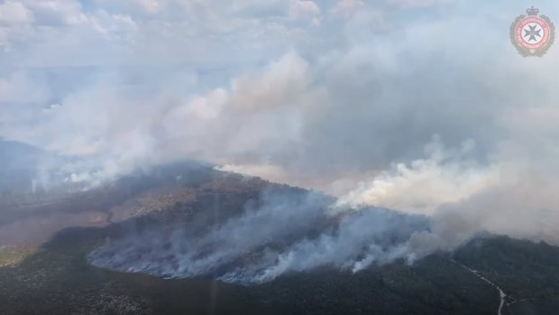 An aerial view of the Fraser Island fires on Friday, November 27.
