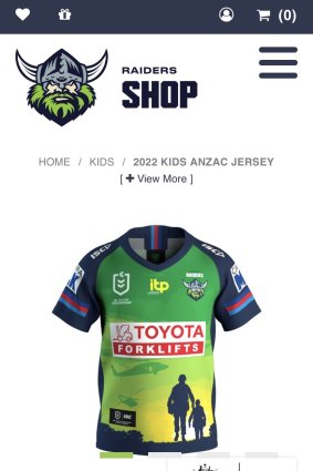 The Raiders’ Anzac jersey.