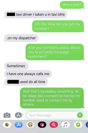 The text messages between Natasha and the taxi driver on February 12.