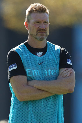 Nathan Buckley at Magpies training at the Holden Centre on Wednesday. 