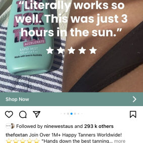 A sponsored social media advertisement from The Fox Tan celebrates tanning results after hours in the sun.