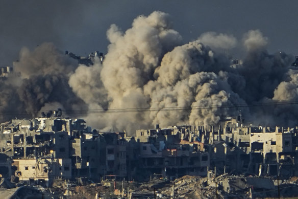 Smoke rises following an Israeli bombardment in the Gaza Strip.