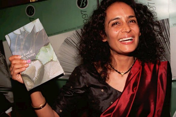 Roy after winning the 1997 Booker Prize for her novel The God of Small Things.