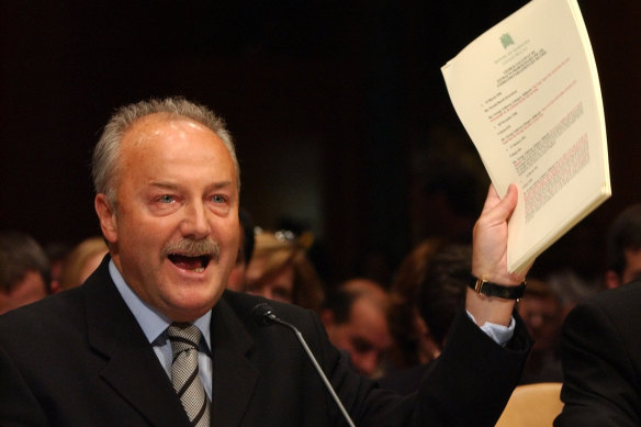 George Galloway testifies on Capitol Hill in Washington in 2005 regarding allegations that he received millions of barrels of Iraqi oil to support Saddam Hussein's regime.