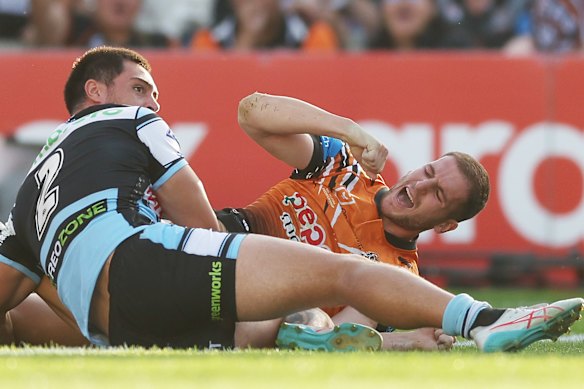 Adam Doueihi injured his shoulder scoring an early try.