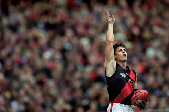 Essendon full forward Matthew Lloyd in 2001, one of the years he kicked 100 goals.