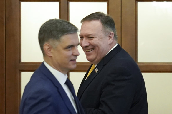 Ukraine’s ambassador to Britain, Vadym Prystaiko, pictured left meeting former US Secretary of State Mike Pompeo in January 2020, was Ukraine’s foreign minister until the middle of 2020. 
