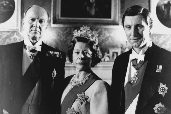 From left: Donald Douglas as Prince Philip, Anne Stallybrass as the Queen and David Threlfall as Charles in Diana: Her True Story.