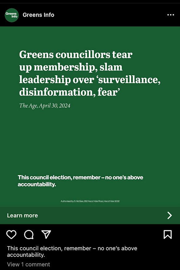 An attack ad from “Greens Info”.