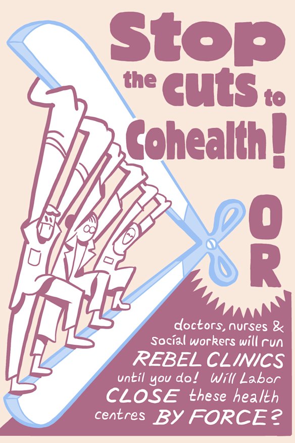 The protest poster appearing across inner Melbourne advocating for an ‘occupation’ of cohealth clinics slated to close.