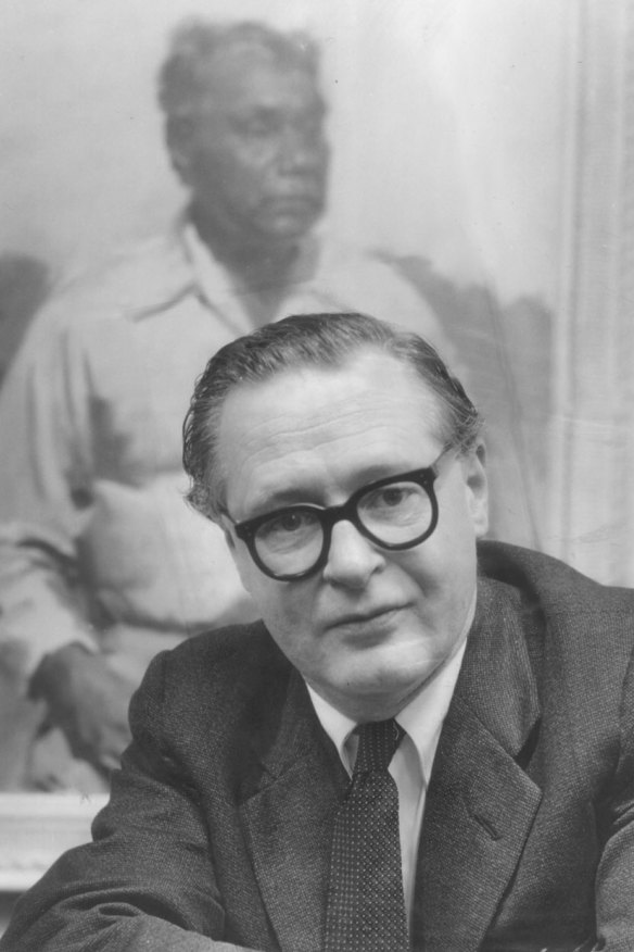 Australia artist William Dargie with his Archibald Prize winning 1956 portrait of Albert Namatjira.