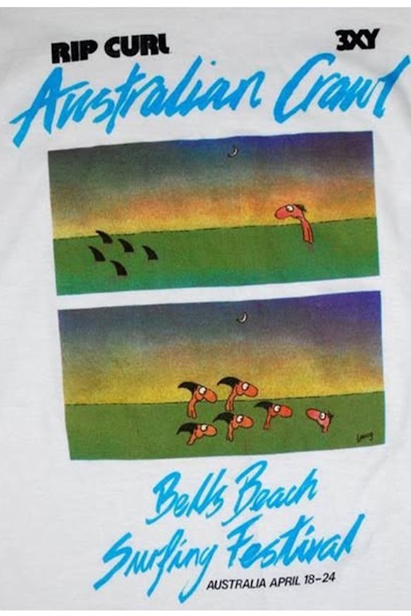 Put it on a t-shirt: The 1984 Bells Beach Surfing Festival, presented by Australian Crawl.