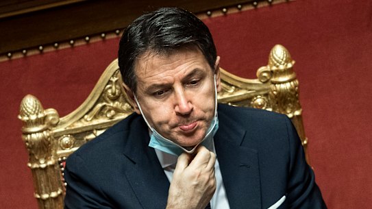 Italian Prime Minister Giuseppe Conte speaks during his final address at the Senate prior to a confidence vote, in Rome.