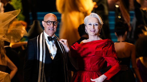 Stanley Tucci and Meryl Streep in Balenciaga film the Met Gala scene in The Devil Wears Prada 2.