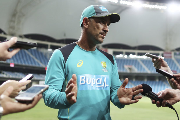 Justin Langer addresses the media in a scene in The Test.