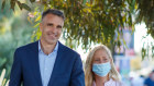 Peter Malinauskas with his wife Annabel on polling day.