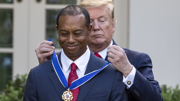 Donald Trump presented Tiger Woods with the Presidential Medal of Freedom award in 2019. 